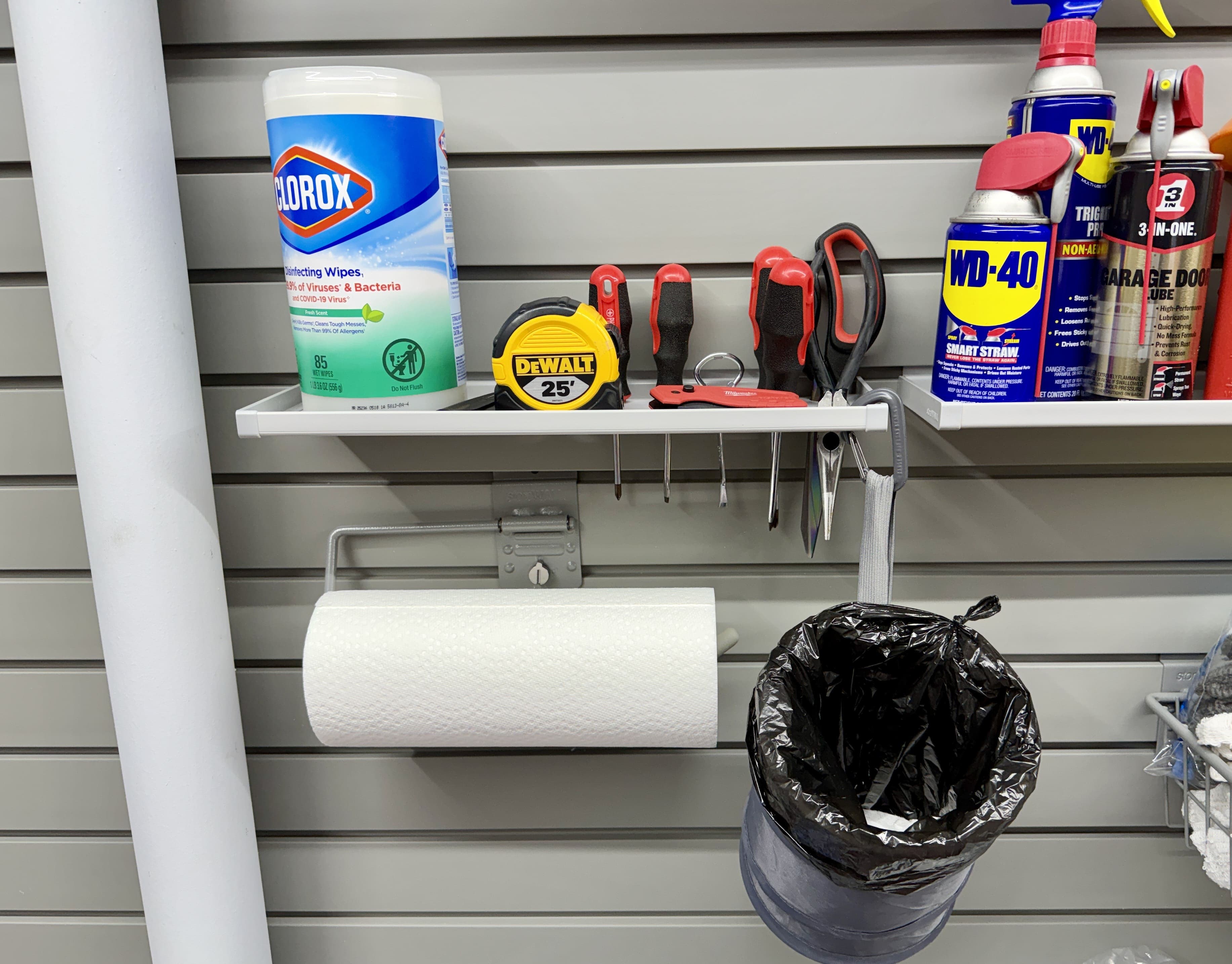 All kinds of attachments are available for almost anything you need to store or hang. From garden hoses to extension cords to sports gear, the slat system adapts to your stuff.